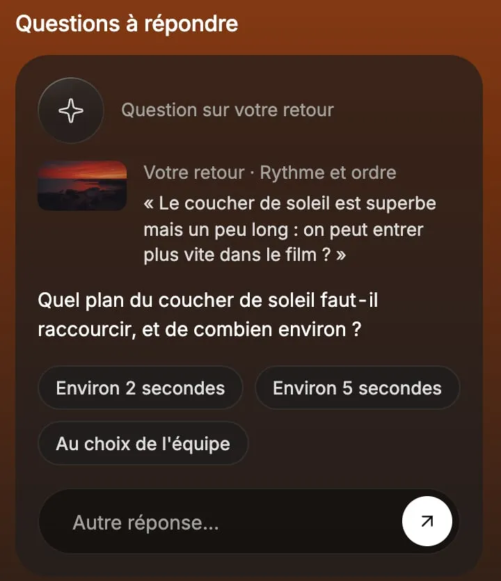 A question put to the client, with answers to tap.