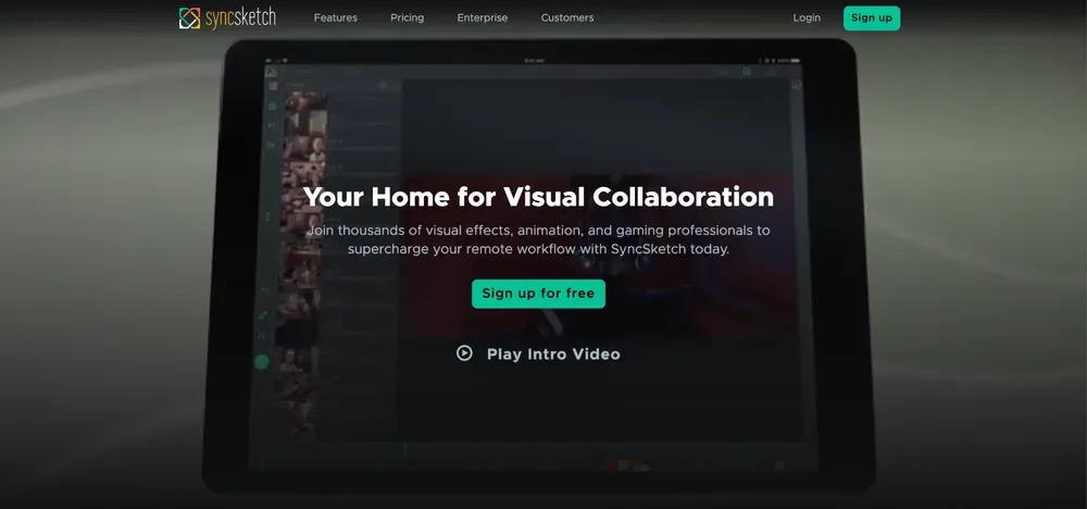 L'accueil de SyncSketch : « Your Home for Visual Collaboration », pour l'animation, les effets visuels et le jeu vidéo.