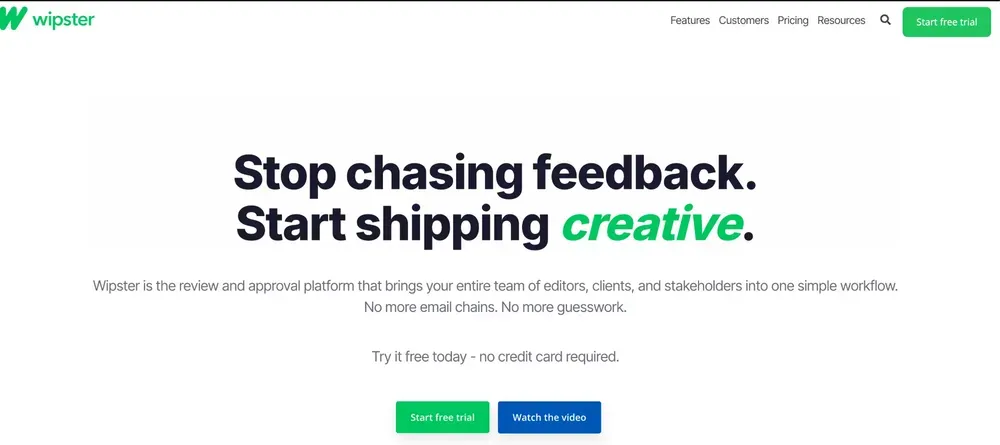 L'accueil de Wipster : « Stop chasing feedback. Start shipping creative. »